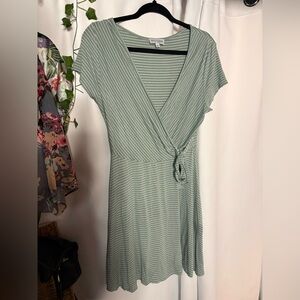 Rolla Coster Sage Green Stripe Midi Wrap Dress